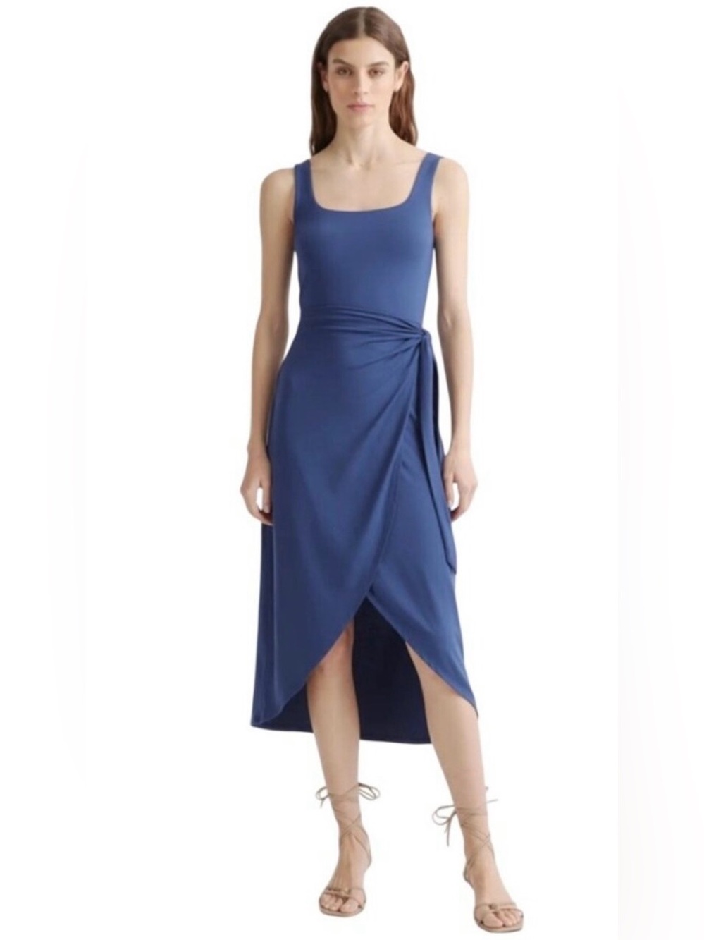 Quince Tencel Jersey Side Tie Midi Dress Navy Blue Size Medium